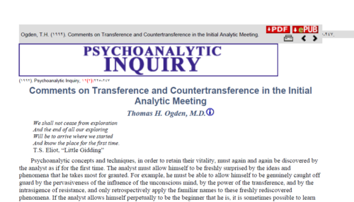 Comments on Transference and Countertransference in the Initial Analytic Meeting