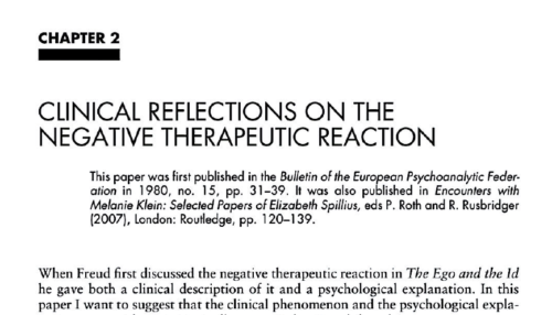 CLINICAL REFLECTIONS ON THE NEGATIVE THERAPEUTIC REACTION