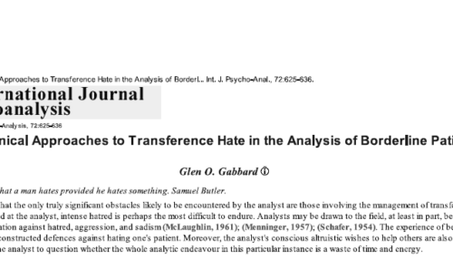 Technical Approaches to Transference Hate in the Analysis of Borderline Patients