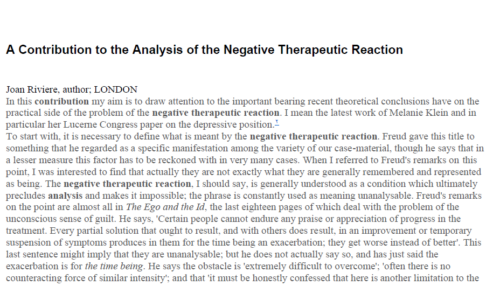A Contribution to the Analysis of the Negative Therapeutic Reaction