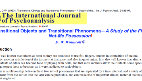 Transitional Objects and Transitional Phenomena—A Study of the First Not-Me Possession