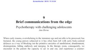 Brief communications from the edge Psychotherapy with challenging adolescents