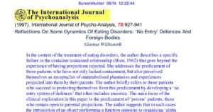 Reflections On Some Dynamics Of Eating Disorders: ‘No Entry’ Defences And Foreign Bodies