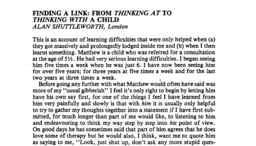 FINDING A LINK: FROM THINKING AT TO THINKING WITH A CHILD