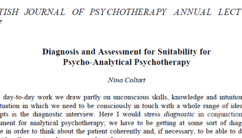 Diagnosis and Assessment for Suitability for Psycho-Analytical Psychotherapy