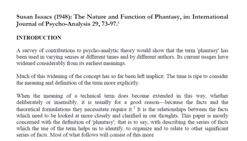 The Nature and Function of Phantasy, in: International Journal of Psycho-Analysis