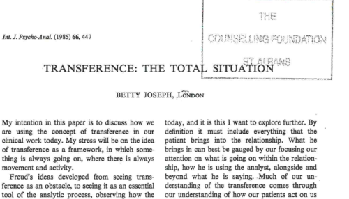 TRANSFERENCE: THE TOTAL SITUATION
