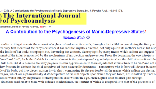 A Contribution to the Psychogenesis of Manic-Depressive States