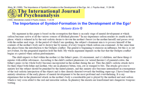 The Importance of Symbol-Formation in the Development of the Ego