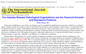 The Interplay Between Pathological Organizations and the Paranoid-Schizoid and Depressive Positions