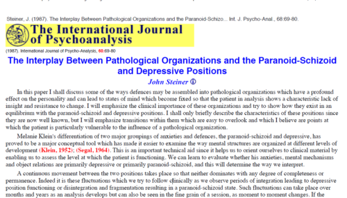 The Interplay Between Pathological Organizations and the Paranoid-Schizoid and Depressive Positions