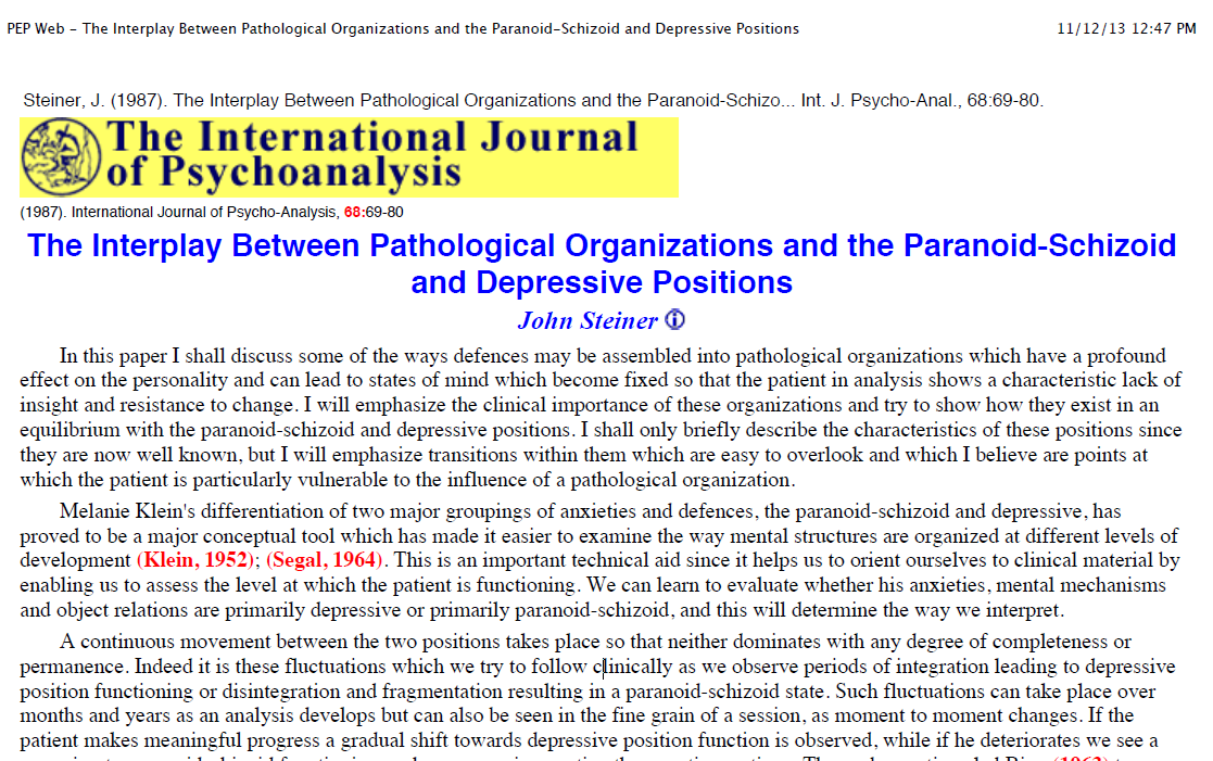 Screenshot 2026-08-01 112148 The Interplay Between Pathological Organizations and the Paranoid-Schizoid and Depressive Positions - تصویر 1