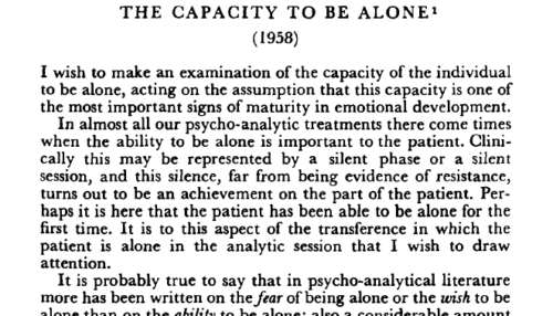 THE CAPACITY TO BE ALONE