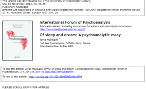 Of sleep and dream: A psychoanalytic essay