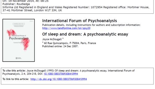 Of sleep and dream: A psychoanalytic essay