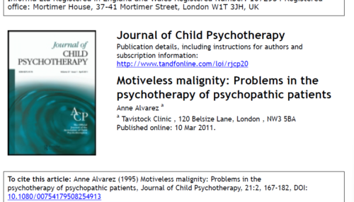 Motiveless malignity: Problems in the psychotherapy of psychopathic patients